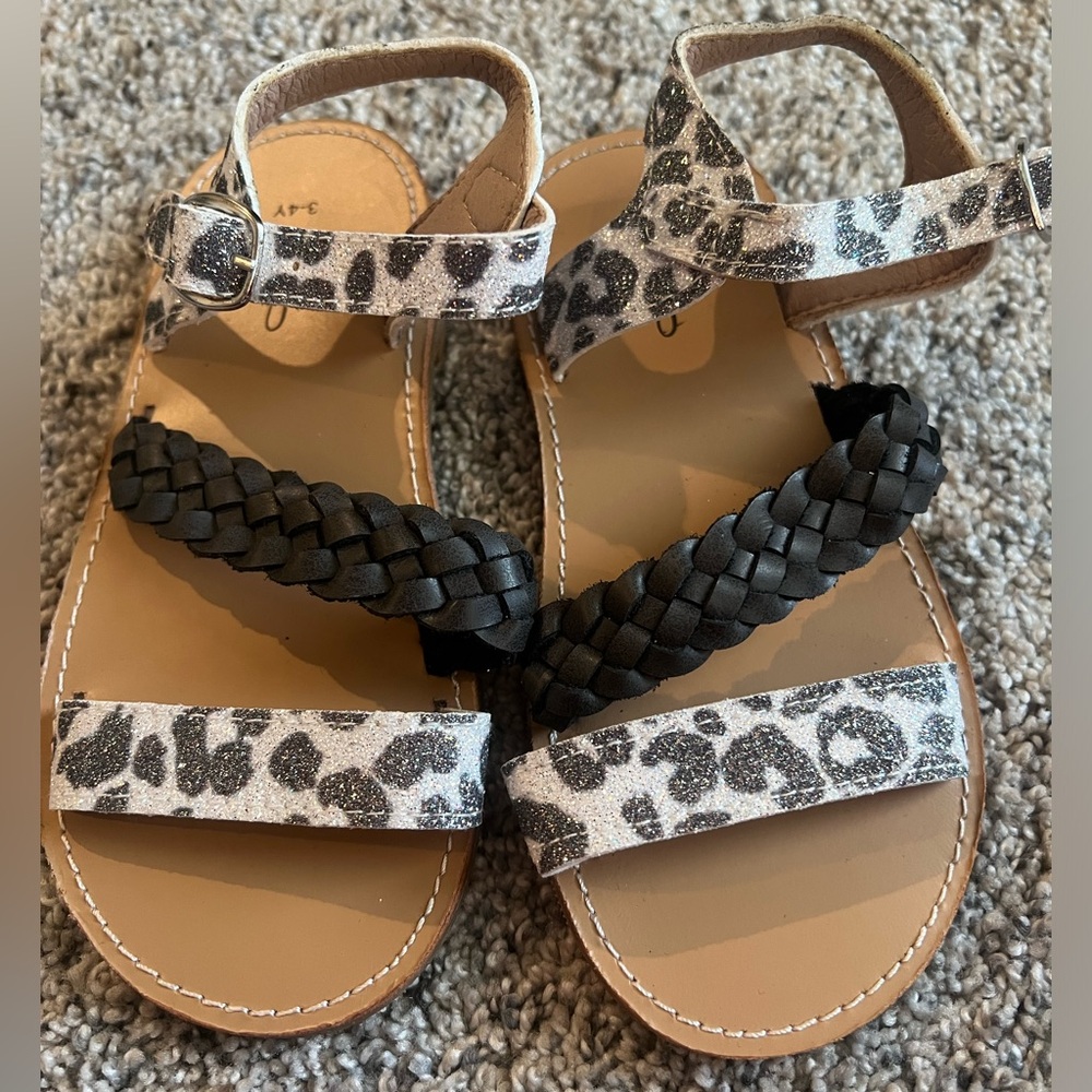 Monkey feet leopard print leather sandal